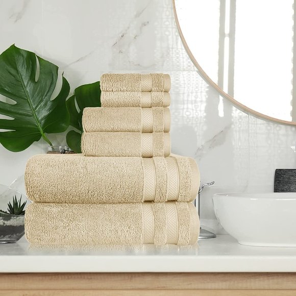 BEIGE - 6 Piece Organic Cotton Bath Towel Set - Picture 1 of 1